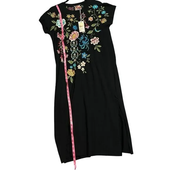 JOHNNY WAS NWT Boho Floral Embroidered Relaxed Knit Midi Dress - Picture 13 of 16